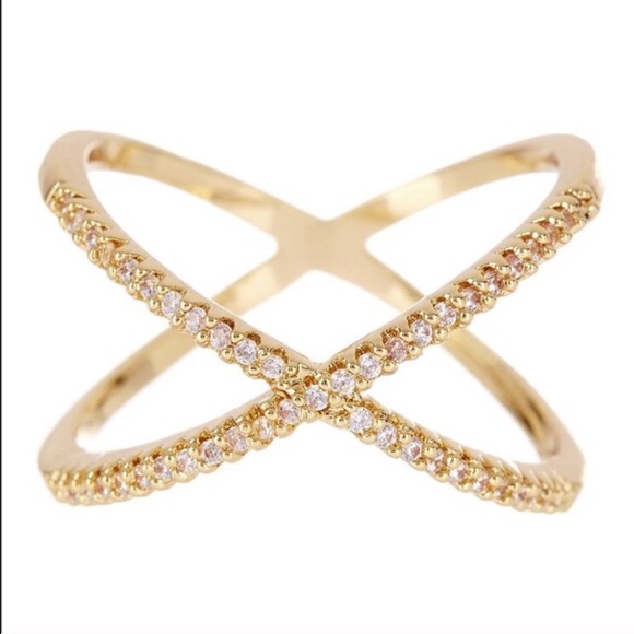 GOLD PAVE X RING - Picture 2 of 2