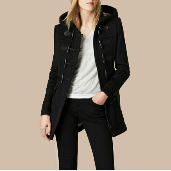 Burberry black wool duffel coat with hood BNWT