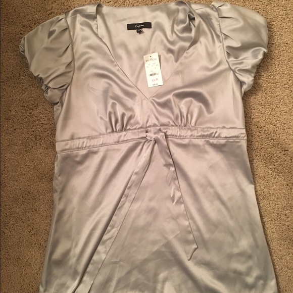 Express Gray Blouse with Ribbon Belt. Size S NWT - Picture 1 of 4