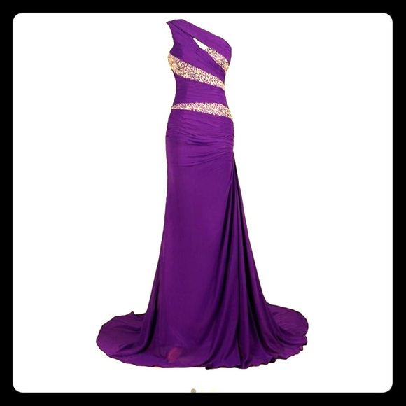 Purple one shoulder gown
