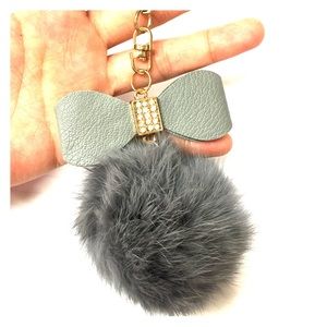 rabbit fur key chan bag chan fluffy puff ball gray
