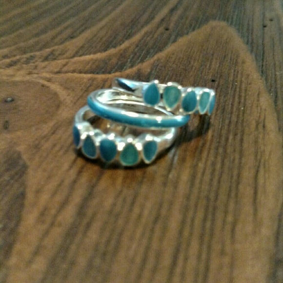 Silver & Aqua Blue Ring Set