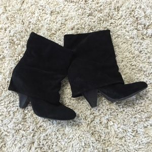 Gianni Bini Black Suede Fold Over Booties