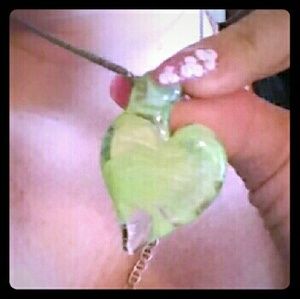 neon lime green glass heart penndy