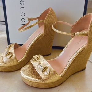 Brand New Gucci Metallic Leather Wedge Sandal