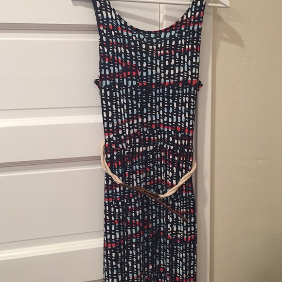 Red white and blue print maxi with rope belt