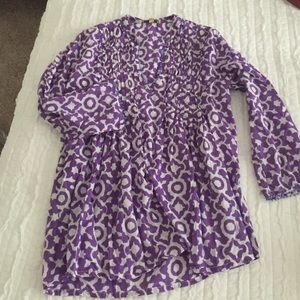 Dark lavender and white print Boho style top