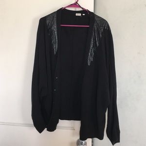 Black Cardigan with Faux Leather detail