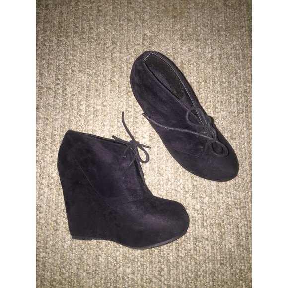 Suede lace up wedge booties