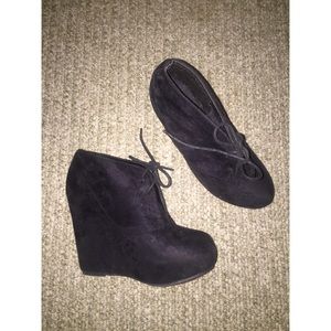 Suede lace up wedge booties