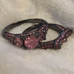 💎🎀STUNNING🎀💎Pink CZ BLACK RING SET😮