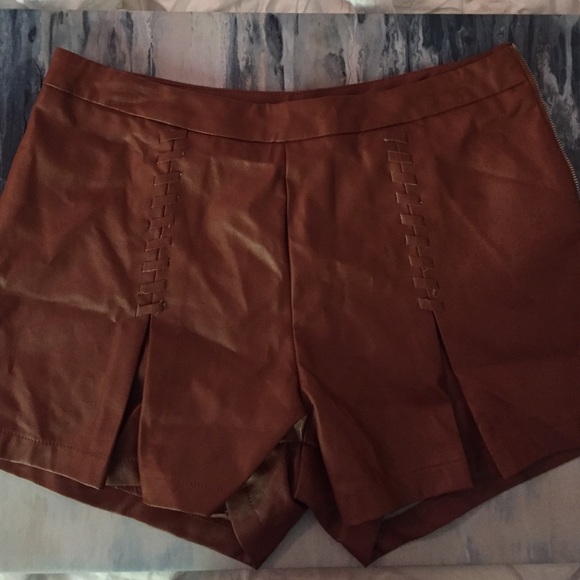 Brown leather shorts