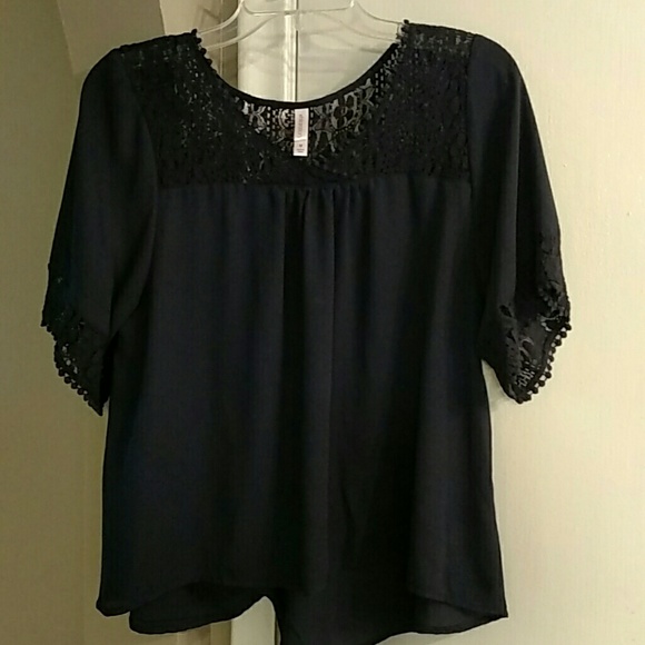 3/4 butterfly sleeve navy blue boho top - Picture 2 of 2
