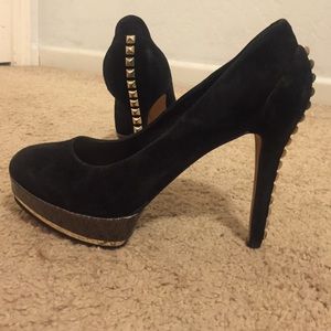 Vince Camuto black suede studded spike heels