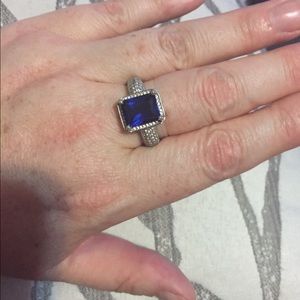 Factory simulated sapphire cocktail ring.