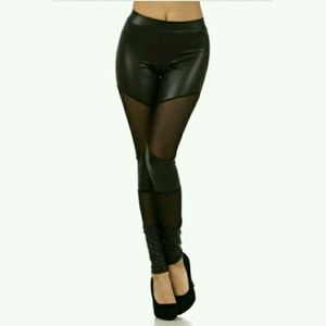 2 LEFT!!!! Faux Leather Mesh Panel Leggings