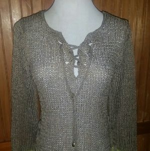 Curio NY Mushroom & Lime Tape Yarn Sweater