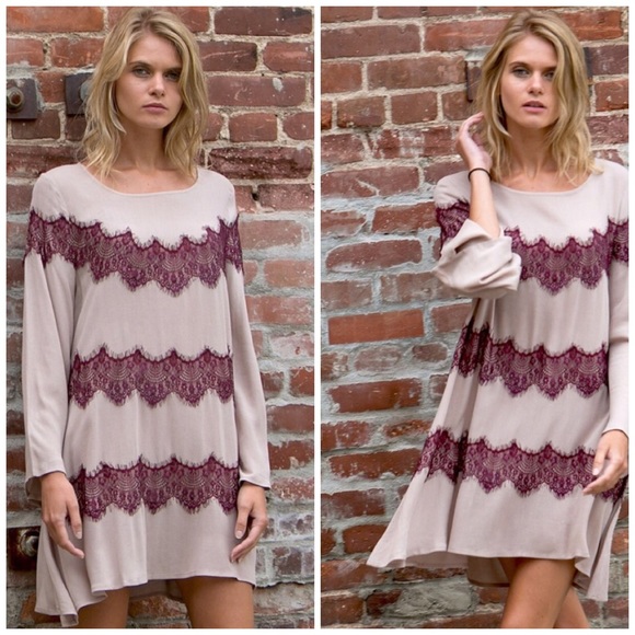 Taupe & Wine Lace Dress - Picture 3 of 3