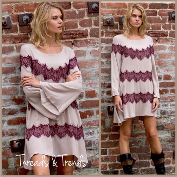 Taupe & Wine Lace Dress - Picture 2 of 3