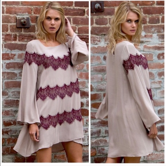 Taupe & Wine Lace Dress - Picture 2 of 3
