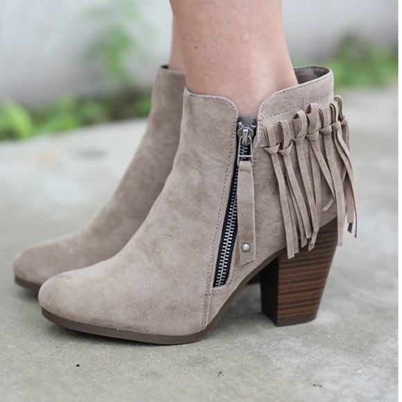 Beige fringe ankle boots bootie - Picture 2 of 4