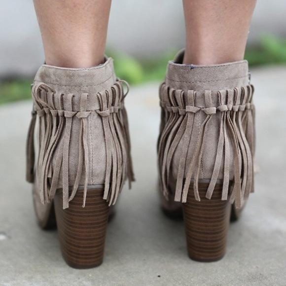 Beige fringe ankle boots bootie - Picture 4 of 4