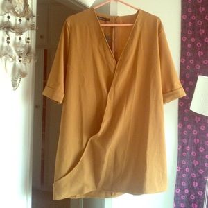 Mustard yellow front wrap dress