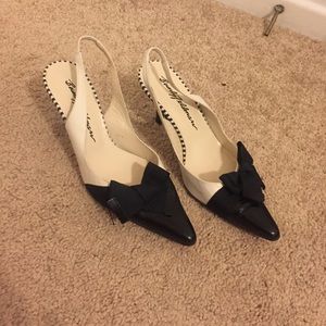 Beverly Feldman black and white sling back heels