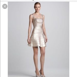 Herve Leger Gold Fit and Flare Dress