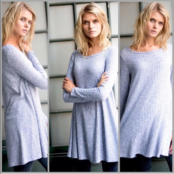 Slate Blue Ribbed Top - Picture 2 of 2