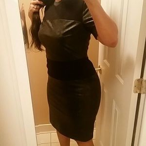 Bad Azz leather & fabric pencil sheath dress