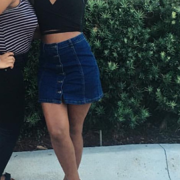 blue jean button up skirt