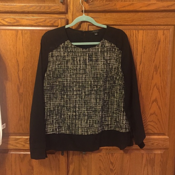 Black and white tweed top with sheer sleeves