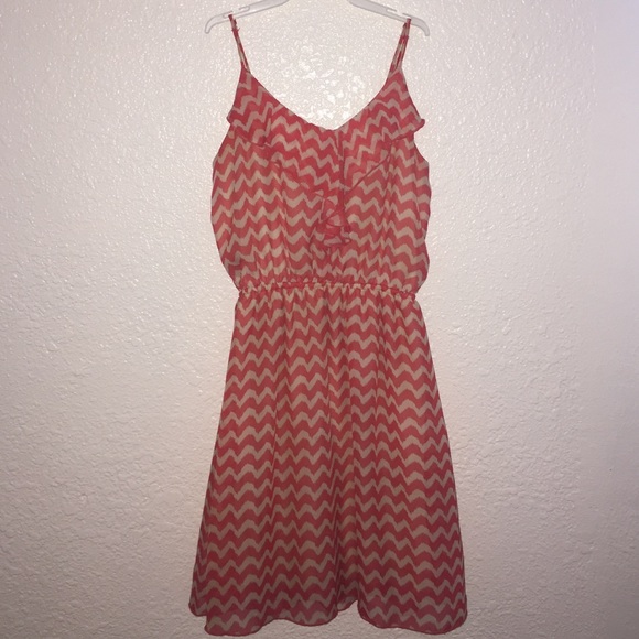 Pink and cream dress.