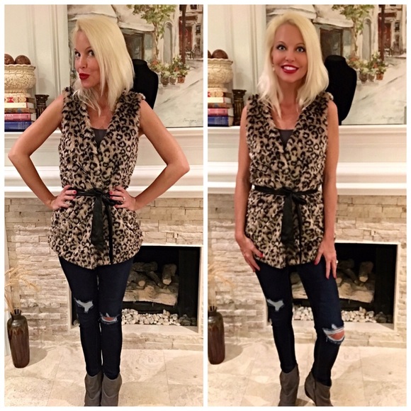 Jackets & Blazers - Leopard faux fur vest! With tie! LAST ONE STEAL!