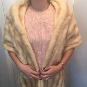 GENUINE REAL Fur WHITE&BROWN MINK Shawl/CAPE/Wrap