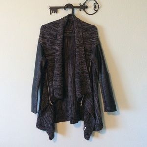 Asymmetrical sweater w/ leather & zipper detail