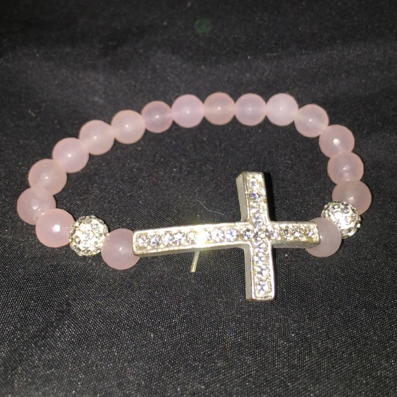Pink rhinestone cross bracelet
