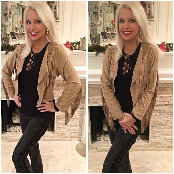 soft faux suede fringe jacket! LAST ONE - Picture 2 of 3