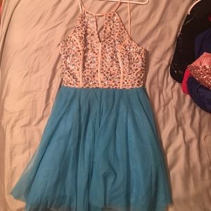 Tan/blue homecoming/party dress