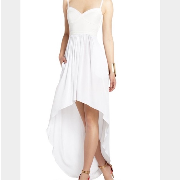 BCBG White Cotton and Silk asymmetrical dress