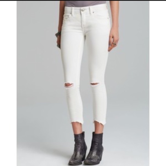 Free People Denim - Free People White Ripped Skinny Jeans