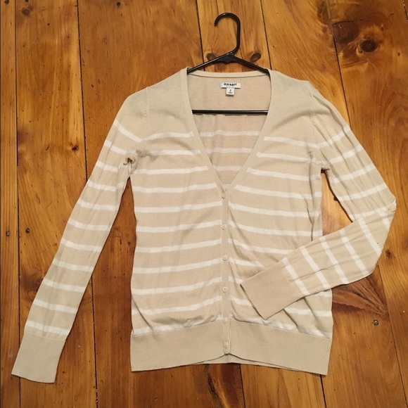 Beige and White Striped Cardigan