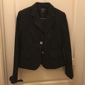Black Linen Fitted Pinstripe Jacket - H&M - 8