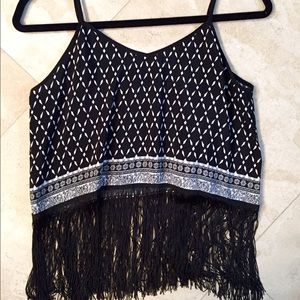 Diamond print fringe Coachella crop top