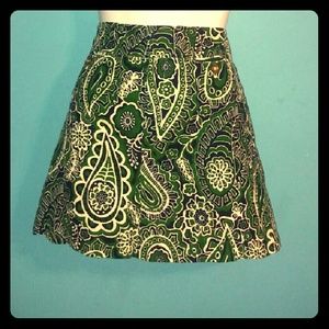 Lilly Pulitzer Green Paisley Corduroy Skirt Sz 0
