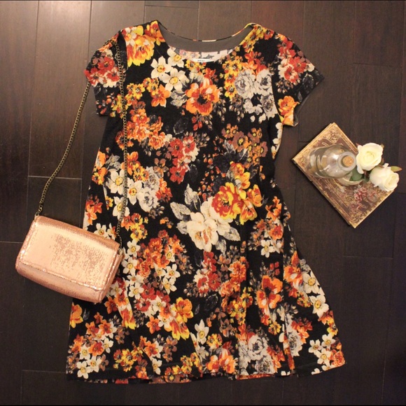Floral Print Orange Dress