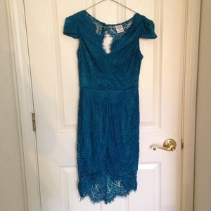 Open back turquoise dress