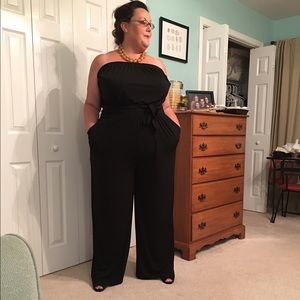 Strapless black jumpsuit w/ sash