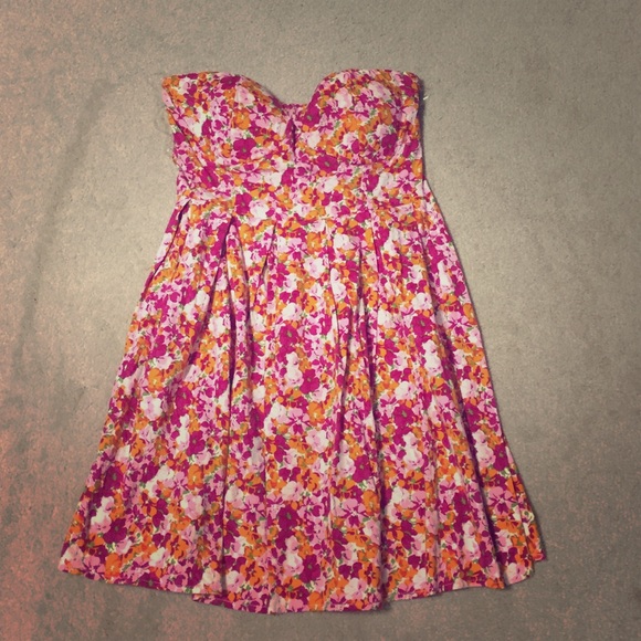 Bright floral strapless dress